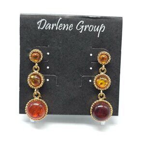 Dangle Earrings With Amber Resin Golden Beads By Darlene Group